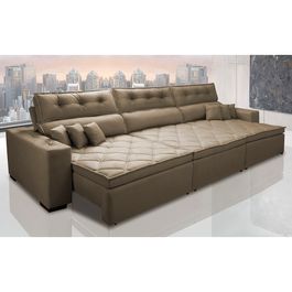 Sofá Retrátil e Reclinável 4,12m Agnus com Molas no Assento Suede Velupluma Castor