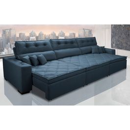 Sofá Retrátil e Reclinável 3,82m Agnus com Molas no Assento Suede Velupluma Azul