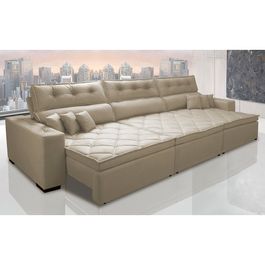 Sofá Retrátil e Reclinável 3,82m Agnus com Molas no Assento Suede Velupluma Bege