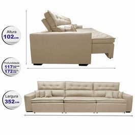 Sofá Retrátil e Reclinável 3,82m Agnus com Molas no Assento Suede Velupluma Bege