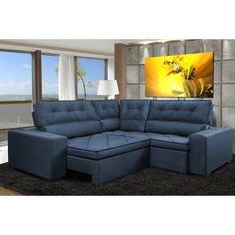 Sofa de Canto Retrátil e Reclinável com Molas Agnus 2,20m x 2,20m Suede Velupluma Azul