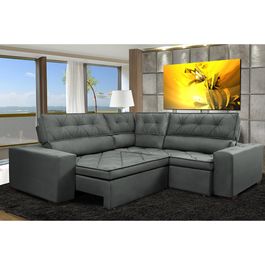 Sofa de Canto Retrátil e Reclinável com Molas Agnus 2,20m x 2,20m Suede Velupluma Cinza