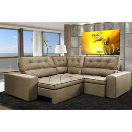 Sofa de Canto Retrátil e Reclinável com Molas Agnus 2,20m x 2,20m Suede Velupluma Castor