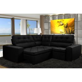 Sofa de Canto Retrátil e Reclinável com Molas Agnus 2,40m x 2,40m Suede Velupluma Preto
