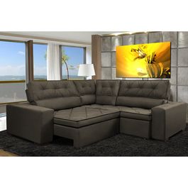 Sofa de Canto Retrátil e Reclinável com Molas Agnus 2,50m x 2,50m Suede Velupluma Café