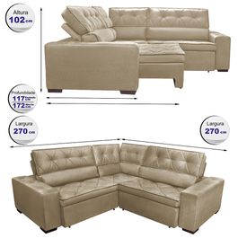 Sofa de Canto Retrátil e Reclinável com Molas Agnus 2,70m x 2,70m Suede Velupluma Castor