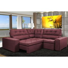 Sofa de Canto Retrátil e Reclinável com Molas Agnus 2,60m x 2,60m Suede Velupluma Vinho