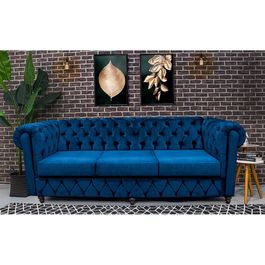 Sofá Chesterfield Plus 2,50m com Capitonê Velupluma Azul
