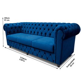 Sofá Chesterfield Plus 2,50m com Capitonê Velupluma Azul