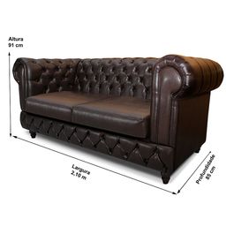 Sofá Chesterfield Plus 2,10m com Capitonê Courino Café
