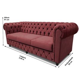 Sofá Chesterfield Plus 2,50m com Capitonê Velupluma Vermelho