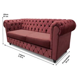 Sofá Chesterfield Plus 2,10m com Capitonê Velupluma Vermelho