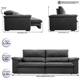 Sofá Retrátil e Reclinável 2,35m Molas Ensacadas Sofá inBox Extra Great com Bordado 3D Velupluma Cinza