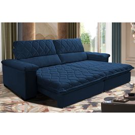 Sofá Retrátil e Reclinável 2,75m Molas Ensacadas Sofá inBox Extra Great com Bordado 3D Velupluma Azul