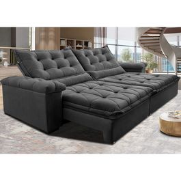 Sofá Retrátil e Reclinável 2,15m Sofá inBox Grand Fresh com SoftGel D40 Velupluma Cinza