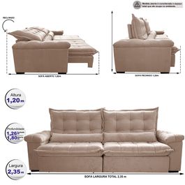 Sofá Retrátil e Reclinável 2,35m Sofá inBox Grand Fresh com SoftGel D40 Velupluma Bege