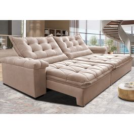Sofá Retrátil e Reclinável 2,75m Sofá inBox Grand Fresh com SoftGel D40 Velupluma Bege