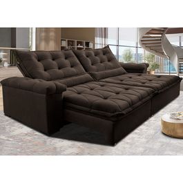 Sofá Retrátil e Reclinável 2,55m Sofá inBox Grand Fresh com SoftGel D40 Velupluma Café