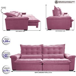 Sofá Retrátil e Reclinável 2,75m Sofá inBox Grand Fresh com SoftGel D40 Velupluma Rose