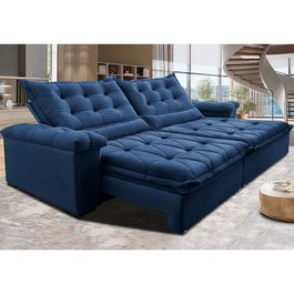 Sofá Retrátil e Reclinável 3,15m Sofá inBox Grand Fresh com SoftGel D40 Velupluma Azul