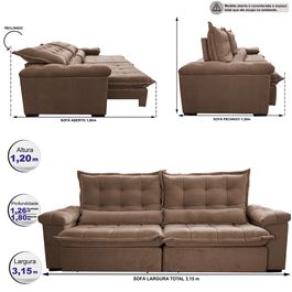 Sofá Retrátil e Reclinável 3,15m Sofá inBox Grand Fresh com SoftGel D40 Velupluma Castor