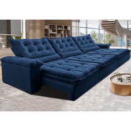 Sofá Retrátil e Reclinável 3,55m Sofá inBox Grand Fresh com SoftGel D40 Velupluma Azul