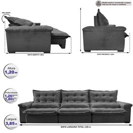 Sofá Retrátil e Reclinável 3,85m Sofá inBox Grand Fresh com SoftGel D40 Velupluma Cinza