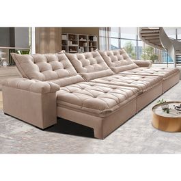 Sofá Retrátil e Reclinável 4,15m Sofá inBox Grand Fresh com SoftGel D40 Velupluma Bege