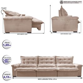 Sofá Retrátil e Reclinável 4,15m Sofá inBox Grand Fresh com SoftGel D40 Velupluma Bege