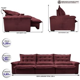Sofá Retrátil e Reclinável 3,85m Sofá inBox Grand Fresh com SoftGel D40 Velupluma Vinho