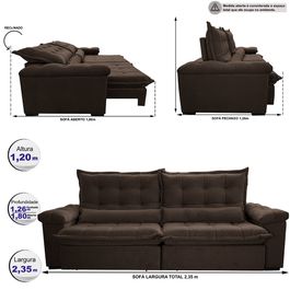Sofá Retrátil e Reclinável 2,35m Sofá inBox Grand Fresh com SoftGel D40 Velupluma Café