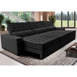 Sofá Retrátil e Reclinável 4,15m Sofá inBox Grand Puffer com SoftGel D40 Velupluma Preto
