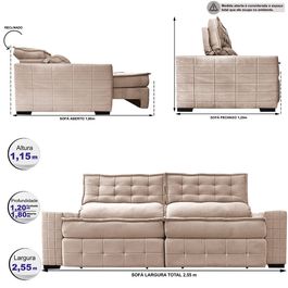 Sofá Retrátil e Reclinável 2,55m Sofá inBox Grand Puffer com SoftGel D40 Velupluma Bege