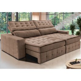 Sofá Retrátil e Reclinável 2,55m Sofá inBox Grand Puffer com SoftGel D40 Velupluma Castor