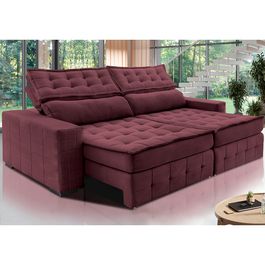 Sofá Retrátil e Reclinável 2,75m Sofá inBox Grand Puffer com SoftGel D40 Velupluma Vinho