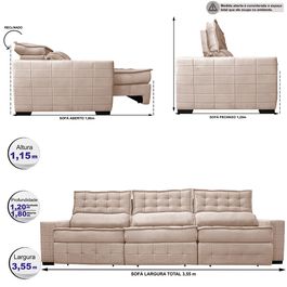 Sofá Retrátil e Reclinável 3,55m Sofá inBox Grand Puffer com SoftGel D40 Velupluma Bege