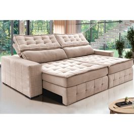 Sofá Retrátil e Reclinável 3,15m Sofá inBox Grand Puffer com SoftGel D40 Velupluma Bege