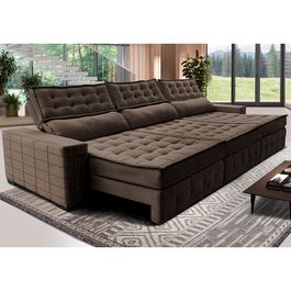 Sofá Retrátil e Reclinável 3,85m Sofá inBox Grand Puffer com SoftGel D40 Velupluma Café