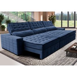 Sofá Retrátil e Reclinável 4,15m Sofá inBox Grand Puffer com SoftGel D40 Velupluma Azul