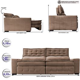 Sofá Retrátil e Reclinável 2,15m Sofá inBox Grand Puffer com SoftGel D40 Velupluma Castor