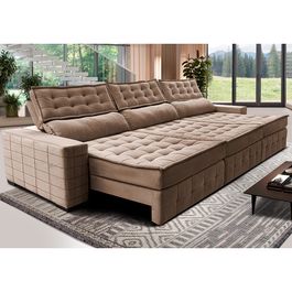 Sofá Retrátil e Reclinável 3,55m Sofá inBox Grand Puffer com SoftGel D40 Velupluma Castor