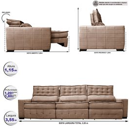 Sofá Retrátil e Reclinável 3,55m Sofá inBox Grand Puffer com SoftGel D40 Velupluma Castor