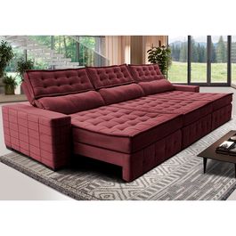 Sofá Retrátil e Reclinável 3,85m Sofá inBox Grand Puffer com SoftGel D40 Velupluma Vinho