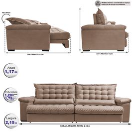 Sofá Retrátil e Reclinável 2,15m Molas Ensacadas Sofá inBox Grand Space com Bordado 3D Velupluma Bege