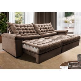Sofá Retrátil e Reclinável 2,35m Molas Ensacadas Sofá inBox Grand Space com Bordado 3D Velupluma Castor