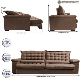 Sofá Retrátil e Reclinável 2,75m Molas Ensacadas Sofá inBox Grand Space com Bordado 3D Velupluma Castor