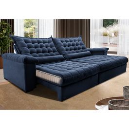 Sofá Retrátil e Reclinável 2,95m Molas Ensacadas Sofá inBox Grand Space com Bordado 3D Velupluma Azul