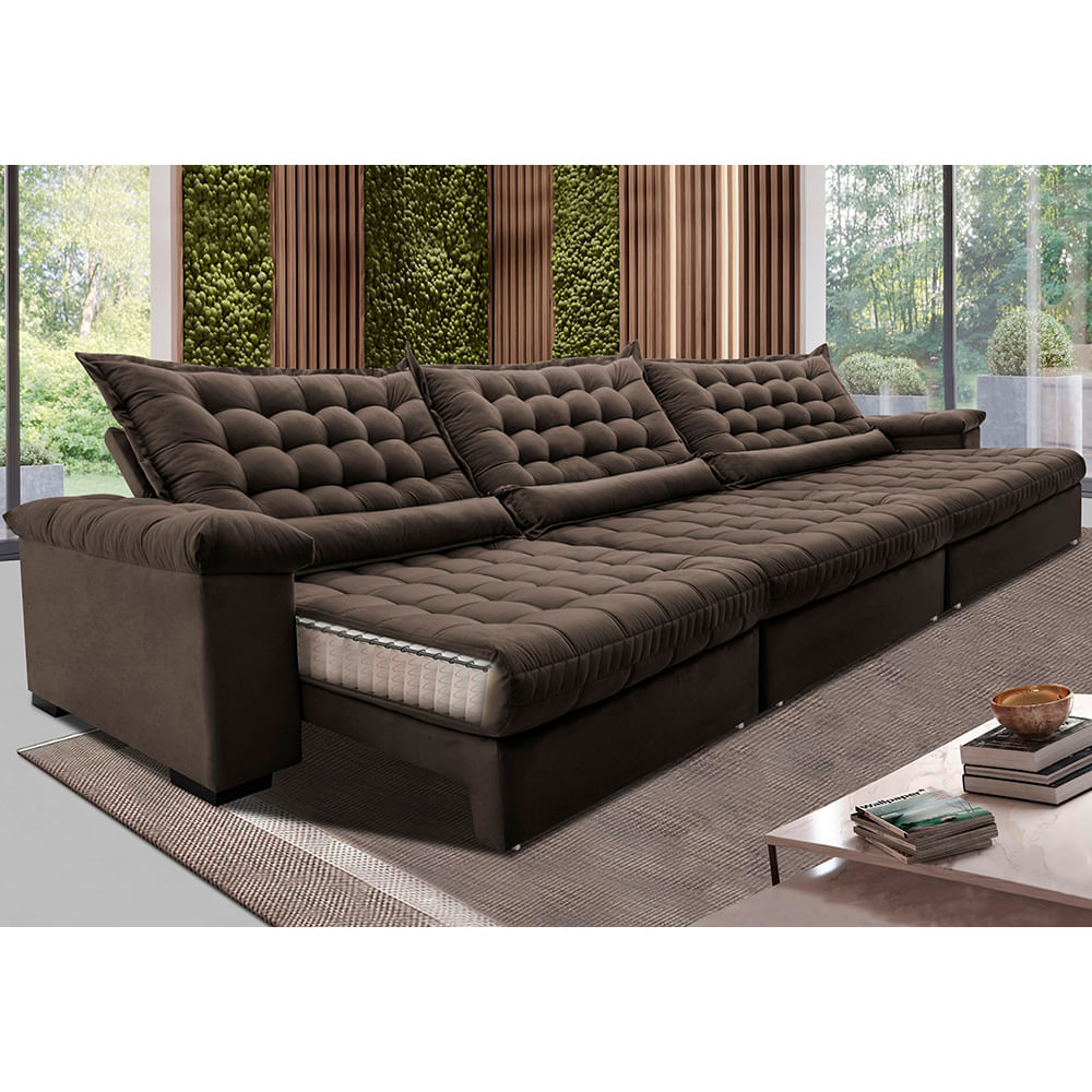 Sofa Retratil Reclinavel 3,55m Grand Space na cor Café