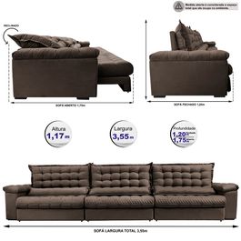 Sofá Retrátil e Reclinável 3,55m Molas Ensacadas Sofá inBox Grand Space com Bordado 3D Velupluma Café