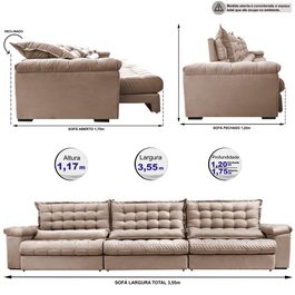 Sofá Retrátil e Reclinável 3,55m Molas Ensacadas Sofá inBox Grand Space com Bordado 3D Velupluma Bege